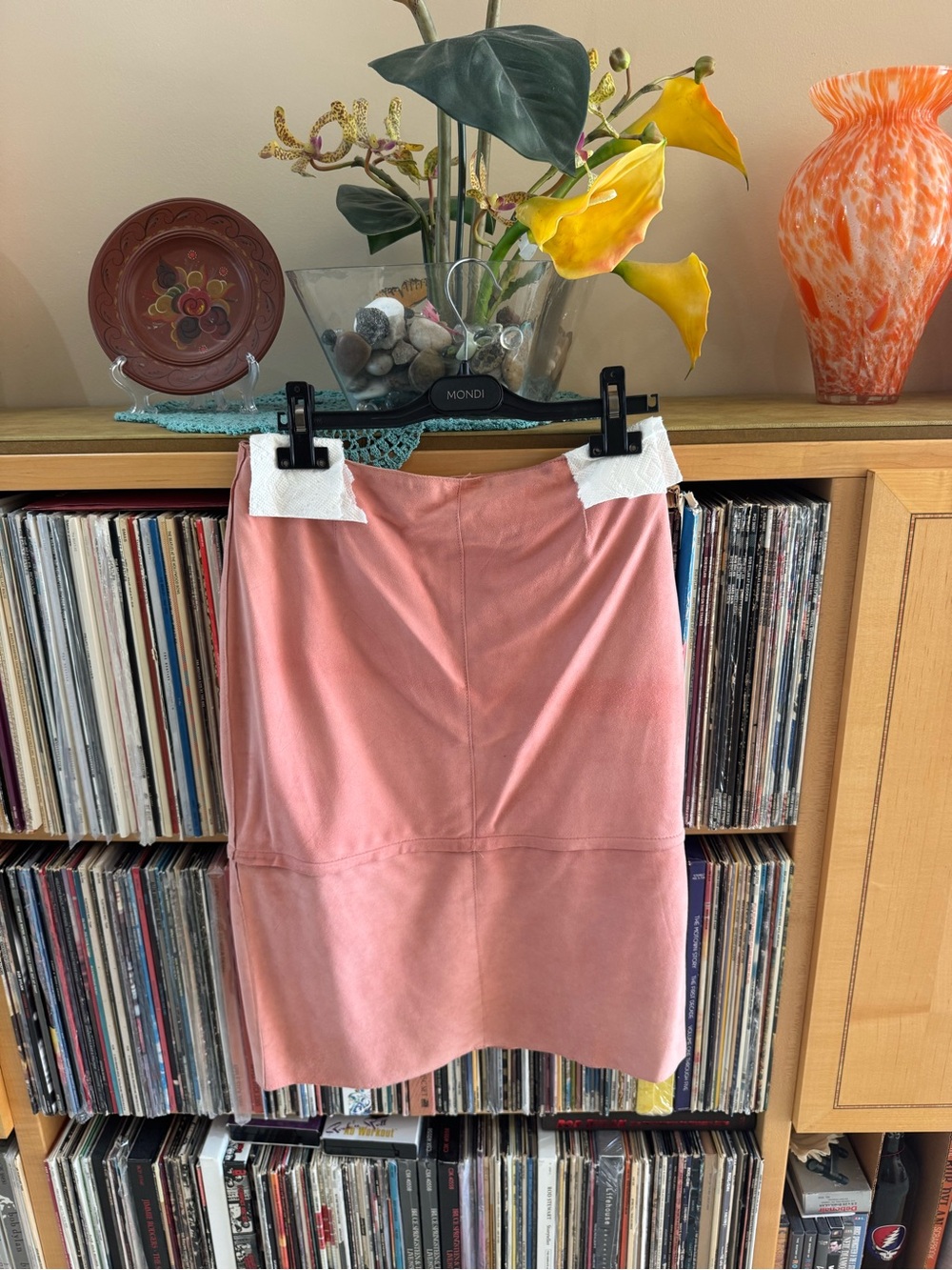 PRICE DROP: ANNE KLEIN, 6P, lined, SOFT PINK LAMBSKIN SUEDE, KNEE-LENGTH/MINI SK